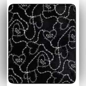 “F Off” Black and White Barbed Wire Woven Throw Blanket- NWT